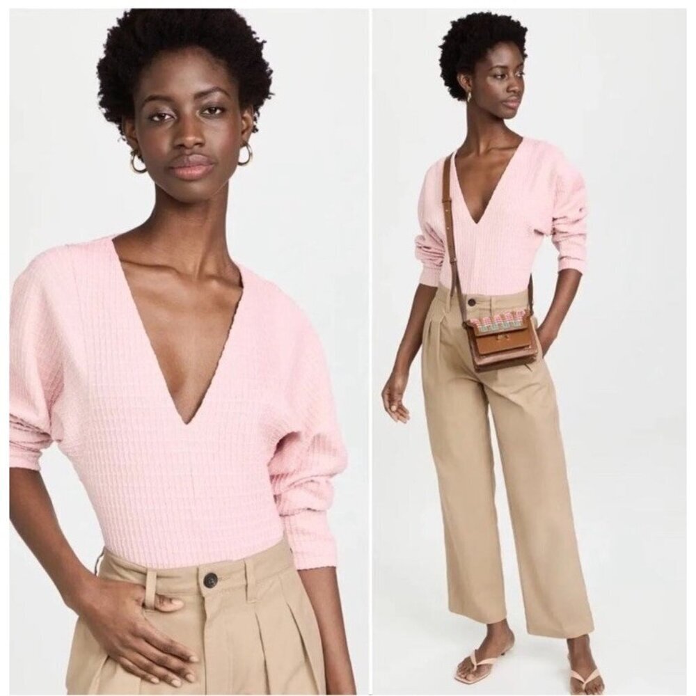 Mara Hoffman Mariana Bodysuit Top XS Organic Cotton Textured Pink Feminine